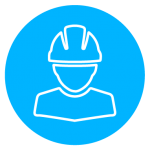 Blue person in hard hat in circle