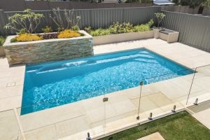 Cottesloe 7m x 4m fibreglass pool in mondo grey sparkle finish